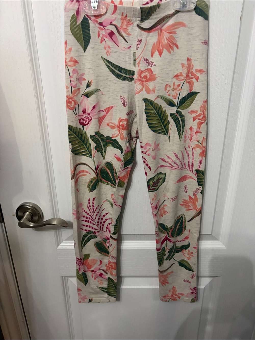 Old Navy Cream Leggings with Pink and Green Floral Print